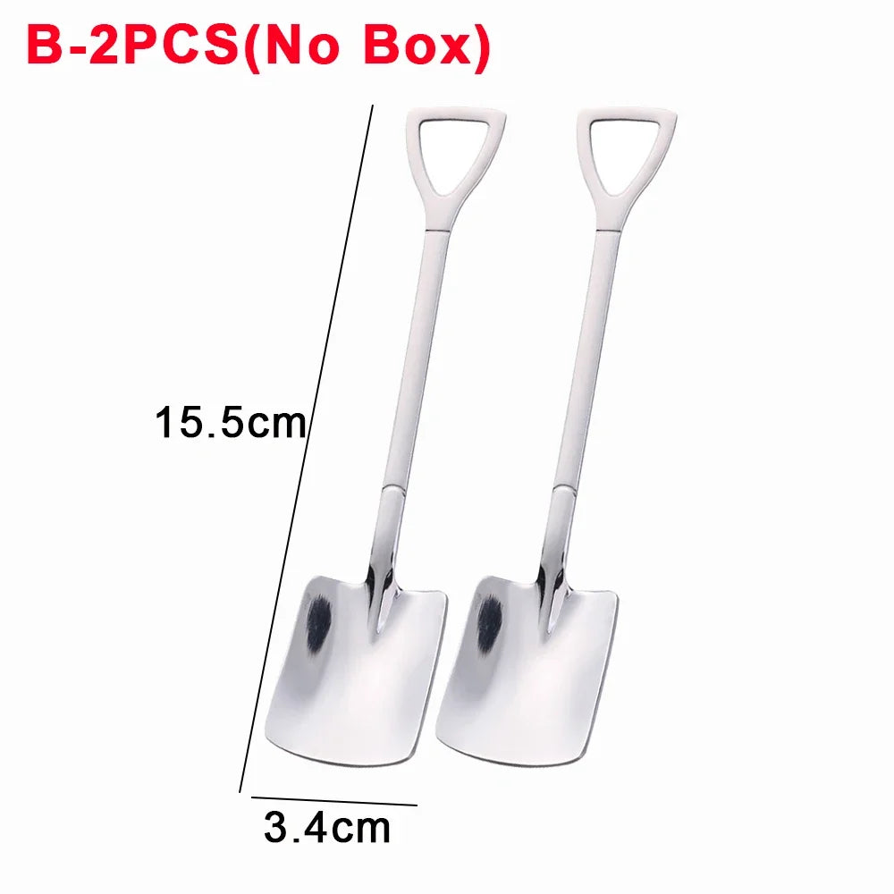 4/1PCS Shovel Spoons Creative Stainless Steel Coffee Tea Spoon For Ice Cream Dessert Watermelon Kitchen Tableware Cutlery Sets - Slobuy