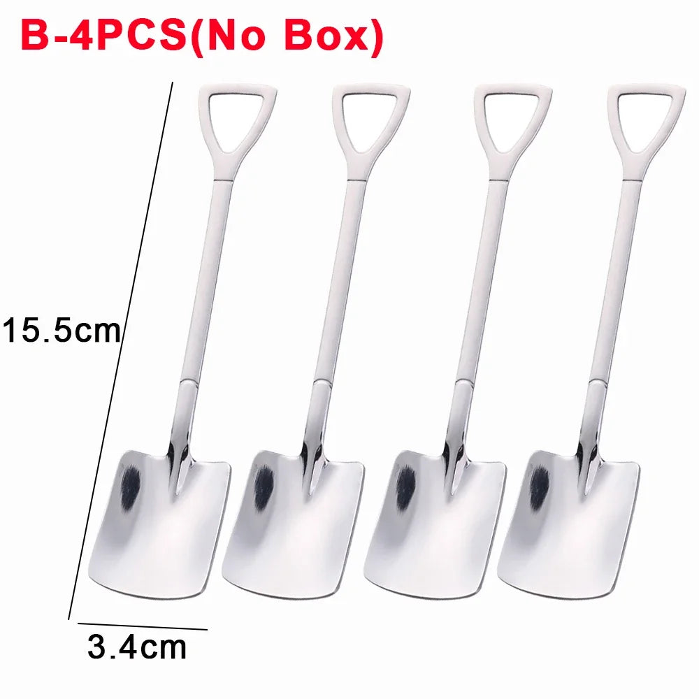 4/1PCS Shovel Spoons Creative Stainless Steel Coffee Tea Spoon For Ice Cream Dessert Watermelon Kitchen Tableware Cutlery Sets - Slobuy