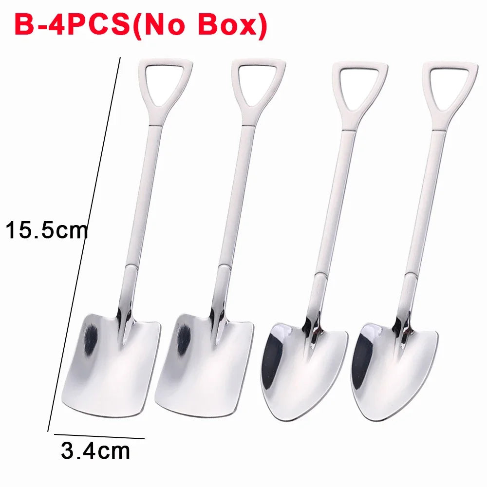 4/1PCS Shovel Spoons Creative Stainless Steel Coffee Tea Spoon For Ice Cream Dessert Watermelon Kitchen Tableware Cutlery Sets - Slobuy