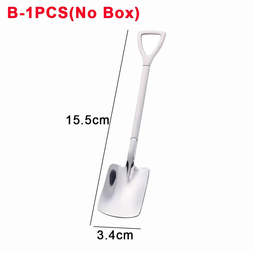 4/1PCS Shovel Spoons Creative Stainless Steel Coffee Tea Spoon For Ice Cream Dessert Watermelon Kitchen Tableware Cutlery Sets - Slobuy