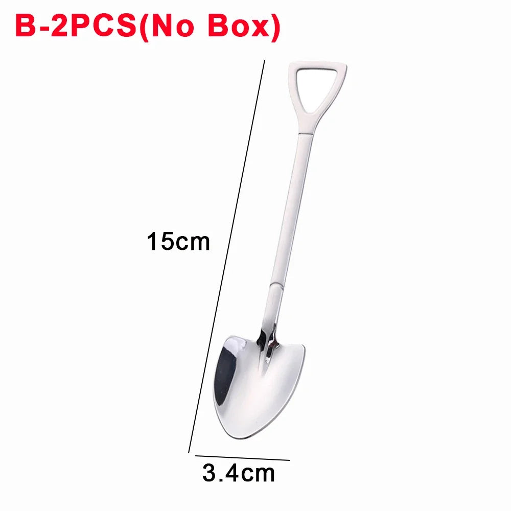 4/1PCS Shovel Spoons Creative Stainless Steel Coffee Tea Spoon For Ice Cream Dessert Watermelon Kitchen Tableware Cutlery Sets - Slobuy