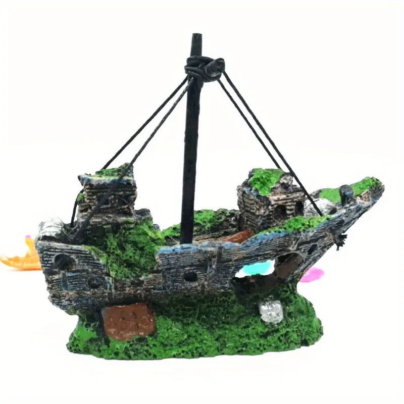 1PC Aquarium Fish Tank Landscape Pirate Ship Wreck Ship Decor Resin Boat Ornament Aquarium Accessories Decoration - Slobuy