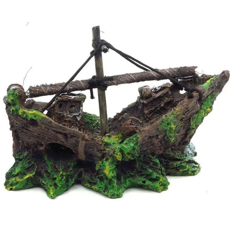 1PC Aquarium Fish Tank Landscape Pirate Ship Wreck Ship Decor Resin Boat Ornament Aquarium Accessories Decoration - Slobuy