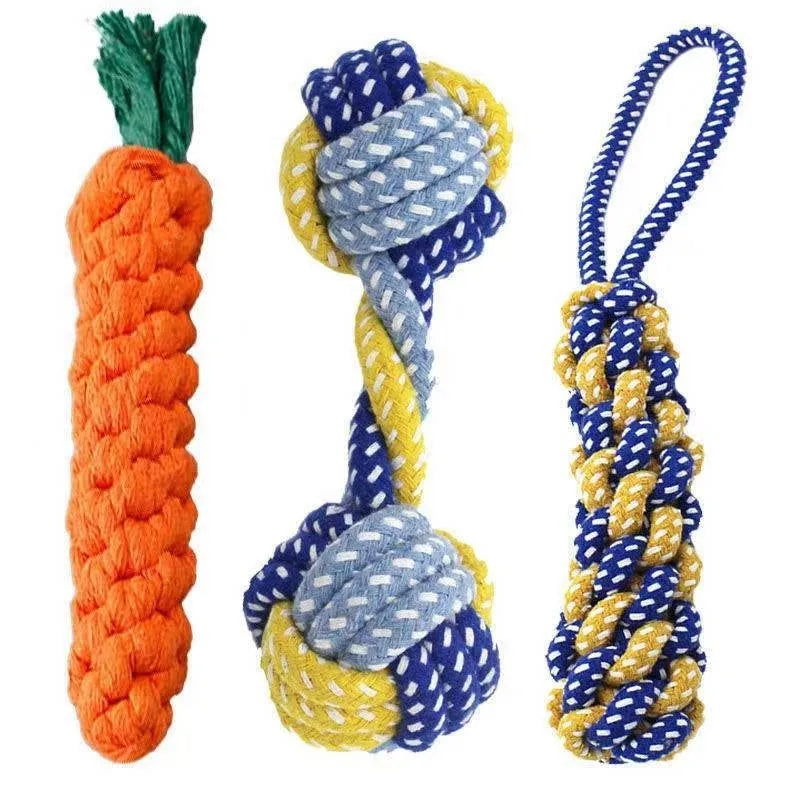 1PC Dog Toy Carrot Knot Rope Ball Cotton Rope Dumbbell Puppy Cleaning Teeth Chew Toy Durable Braided Bite Resistant Pet Supplies - Slobuy