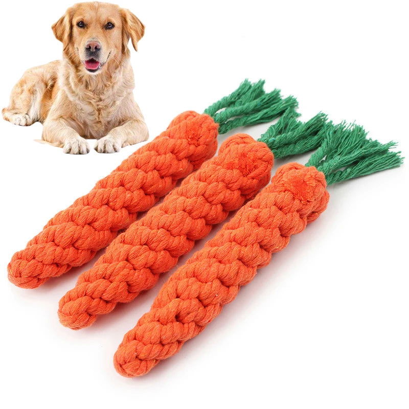 1PC Dog Toy Carrot Knot Rope Ball Cotton Rope Dumbbell Puppy Cleaning Teeth Chew Toy Durable Braided Bite Resistant Pet Supplies - Slobuy