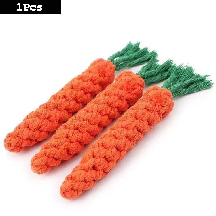 1PC Dog Toy Carrot Knot Rope Ball Cotton Rope Dumbbell Puppy Cleaning Teeth Chew Toy Durable Braided Bite Resistant Pet Supplies - Slobuy