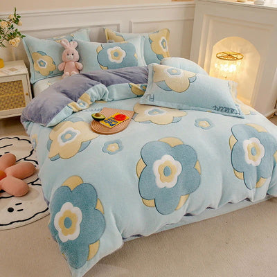 1PC Duvet Cover and 2PC Pillowcase Set Flannel Coral Fleece Warm Winter Thick Single Double Queen King Quilt Bedding Set - Slobuy