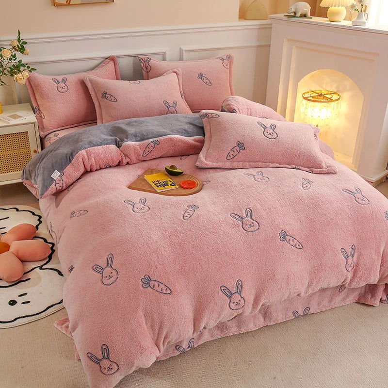 1PC Duvet Cover and 2PC Pillowcase Set Flannel Coral Fleece Warm Winter Thick Single Double Queen King Quilt Bedding Set - Slobuy