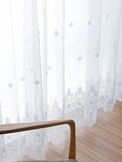 1PC European Style Exquisite Mirror Flower Embroidery Gauze Curtain for Bedroom and Living Room - Slobuy