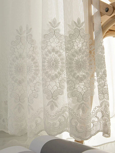 1PC European Style Exquisite Mirror Flower Embroidery Gauze Curtain for Bedroom and Living Room - Slobuy