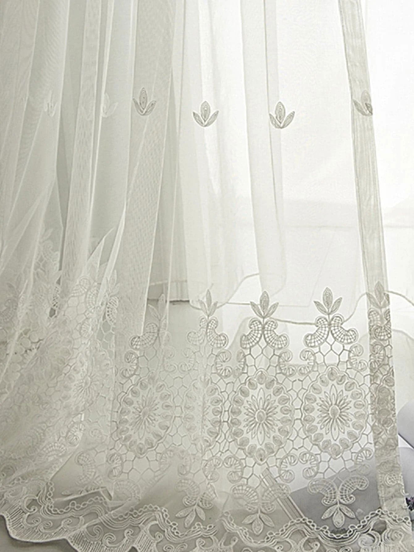 1PC European Style Exquisite Mirror Flower Embroidery Gauze Curtain for Bedroom and Living Room - Slobuy