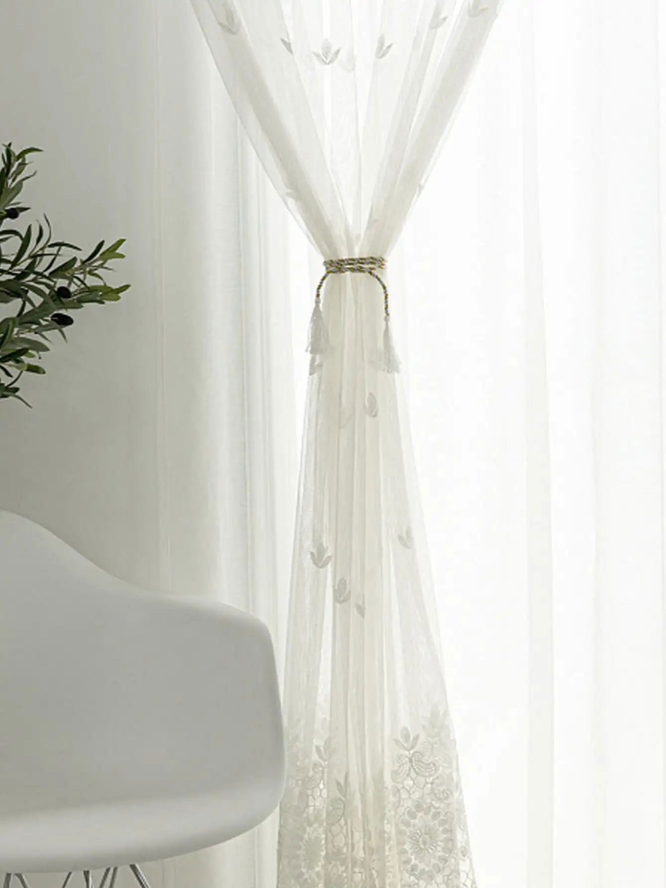 1PC European Style Exquisite Mirror Flower Embroidery Gauze Curtain for Bedroom and Living Room - Slobuy