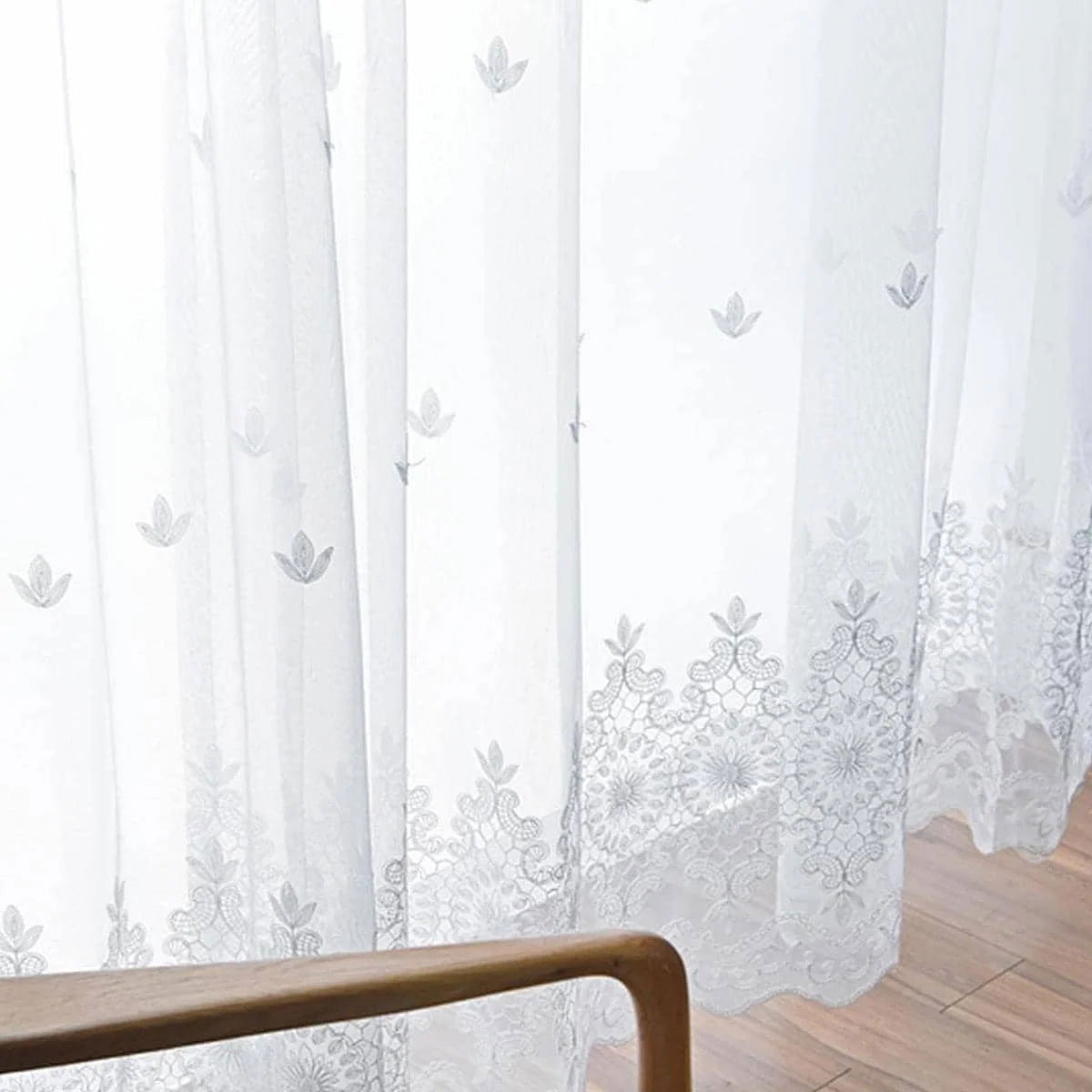 1PC European Style Exquisite Mirror Flower Embroidery Gauze Curtain for Bedroom and Living Room - Slobuy