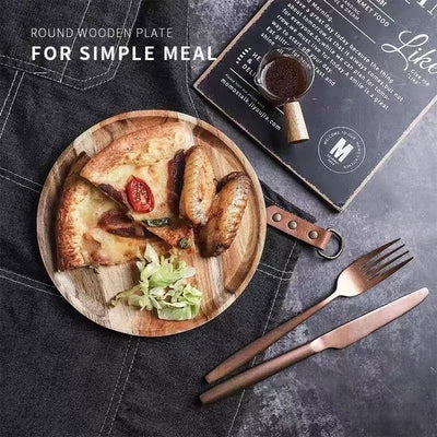 1PC Natural Wooden Tray Round Simple Serving Tray Retro Wood Plates Fruit Dessert Plate Snack Fruit Platter Food Plate Dish - Slobuy