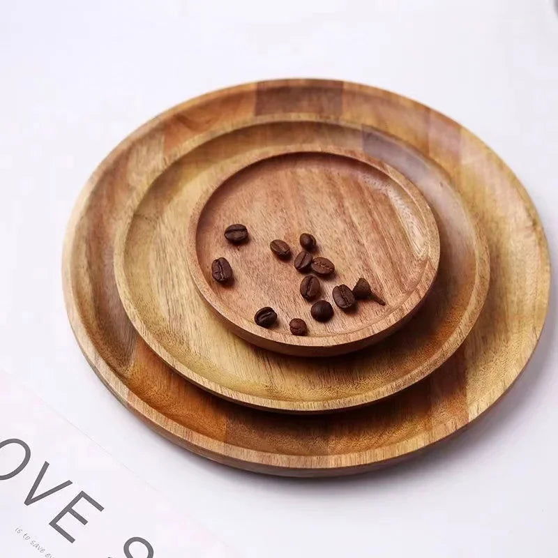 1PC Natural Wooden Tray Round Simple Serving Tray Retro Wood Plates Fruit Dessert Plate Snack Fruit Platter Food Plate Dish - Slobuy