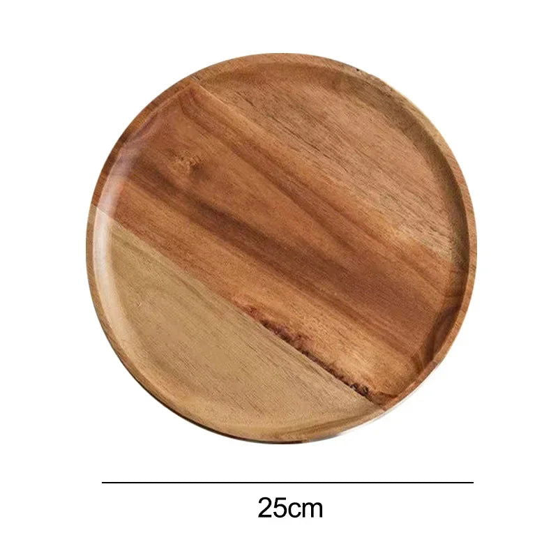 1PC Natural Wooden Tray Round Simple Serving Tray Retro Wood Plates Fruit Dessert Plate Snack Fruit Platter Food Plate Dish - Slobuy