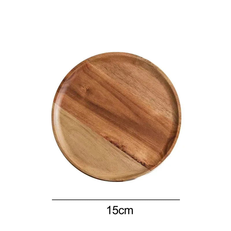 1PC Natural Wooden Tray Round Simple Serving Tray Retro Wood Plates Fruit Dessert Plate Snack Fruit Platter Food Plate Dish - Slobuy