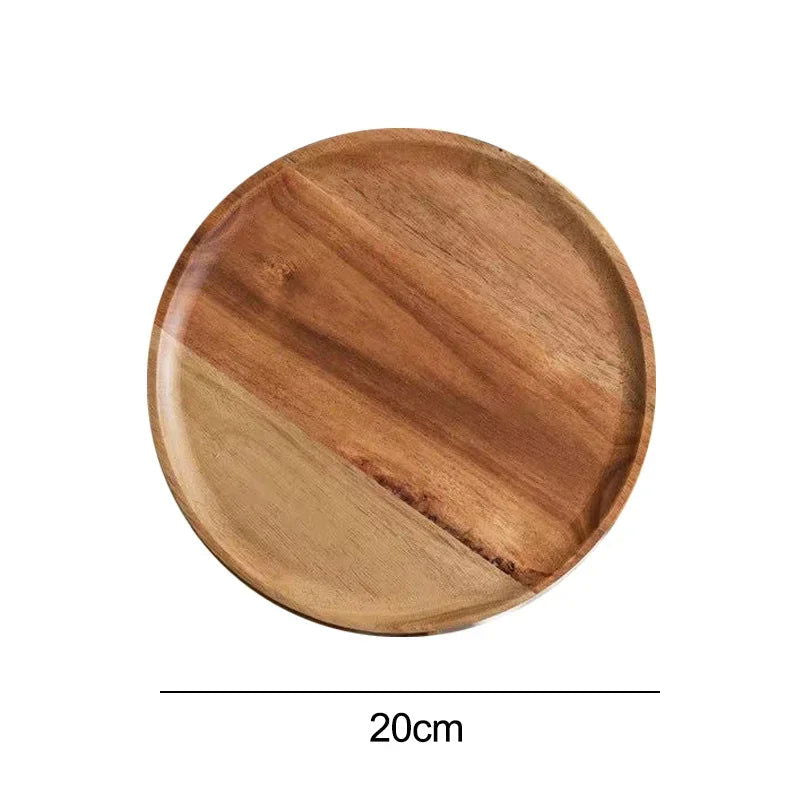 1PC Natural Wooden Tray Round Simple Serving Tray Retro Wood Plates Fruit Dessert Plate Snack Fruit Platter Food Plate Dish - Slobuy
