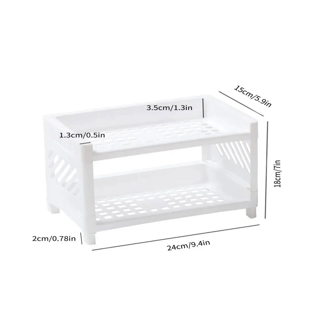 1PC PP Desktop Double Layer Storage Rack Rectangular White Organizing Student Desk Office Cosmetics Stationery - Slobuy