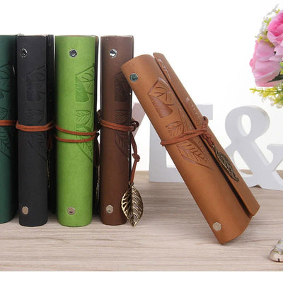 1PC Retro Leaf Notebook School Office Stationery Diary Notepad Literature PU Leather Note Book Traveler Journal Planners Gifts - Slobuy