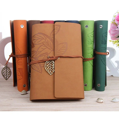 1PC Retro Leaf Notebook School Office Stationery Diary Notepad Literature PU Leather Note Book Traveler Journal Planners Gifts - Slobuy