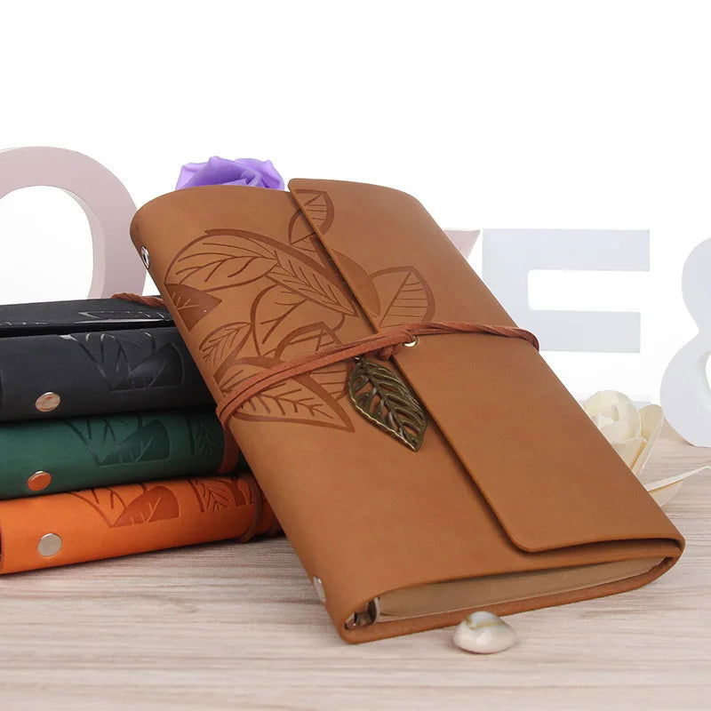 1PC Retro Leaf Notebook School Office Stationery Diary Notepad Literature PU Leather Note Book Traveler Journal Planners Gifts - Slobuy