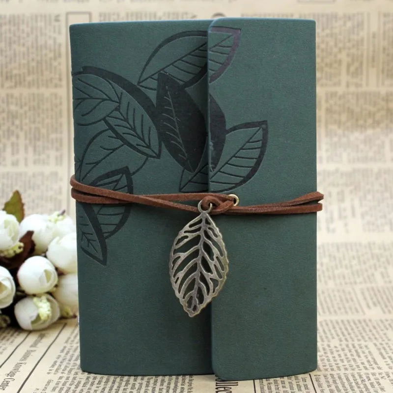 1PC Retro Leaf Notebook School Office Stationery Diary Notepad Literature PU Leather Note Book Traveler Journal Planners Gifts - Slobuy