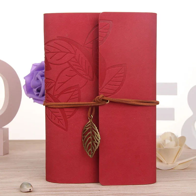 1PC Retro Leaf Notebook School Office Stationery Diary Notepad Literature PU Leather Note Book Traveler Journal Planners Gifts - Slobuy