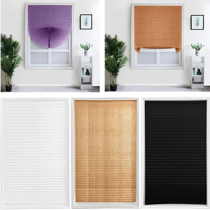 1PC Self-Adhesive Non-Woven Pleated Blinds Folding Curtains For Kitchen Balcony Shades Home Blackout Blinds For Windows Decor - Slobuy