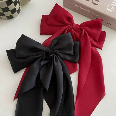 1PC Solid Color Satin Ribbon Big Bows Spring Clips Oversize Hair Pin Retro Hairpin Headwear Wedding Party Hair Accessories - Slobuy