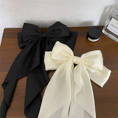 1PC Solid Color Satin Ribbon Big Bows Spring Clips Oversize Hair Pin Retro Hairpin Headwear Wedding Party Hair Accessories - Slobuy