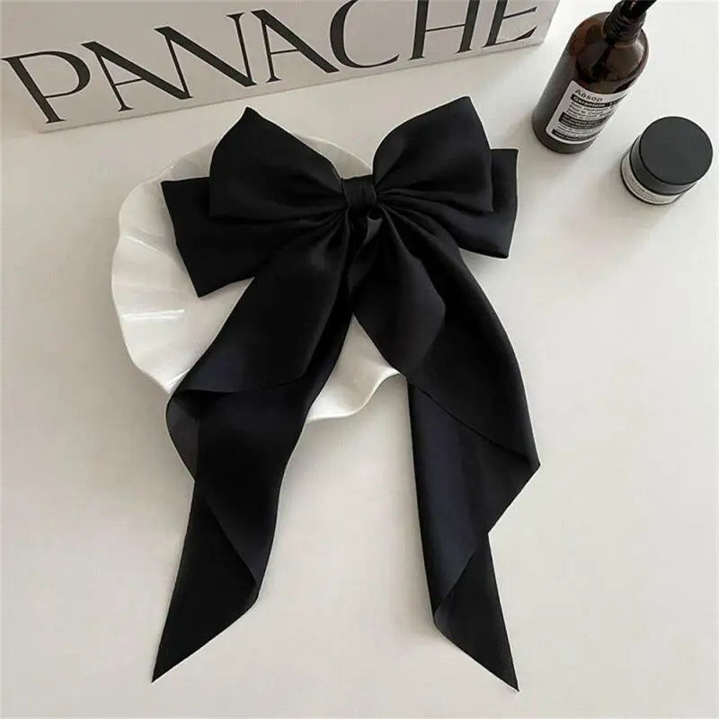 1PC Solid Color Satin Ribbon Big Bows Spring Clips Oversize Hair Pin Retro Hairpin Headwear Wedding Party Hair Accessories - Slobuy