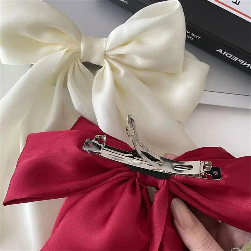 1PC Solid Color Satin Ribbon Big Bows Spring Clips Oversize Hair Pin Retro Hairpin Headwear Wedding Party Hair Accessories - Slobuy