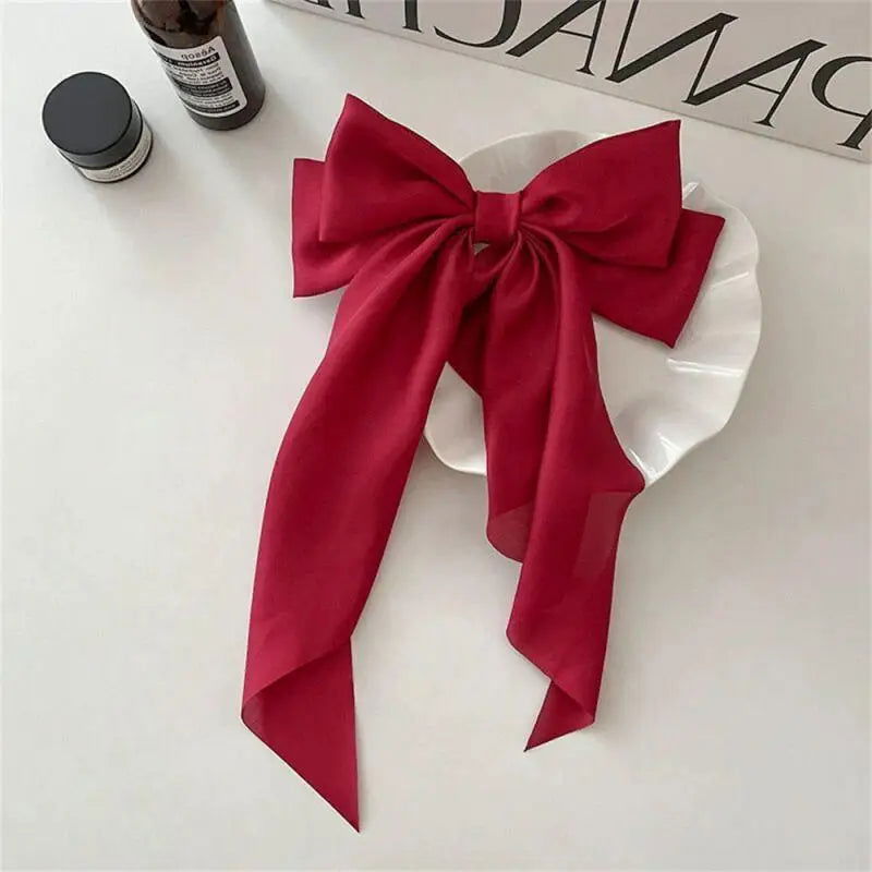 1PC Solid Color Satin Ribbon Big Bows Spring Clips Oversize Hair Pin Retro Hairpin Headwear Wedding Party Hair Accessories - Slobuy