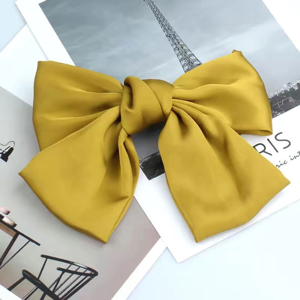 1PC Solid Color Satin Ribbon Big Bows Spring Clips Oversize Hair Pin Retro Hairpin Headwear Wedding Party Hair Accessories - Slobuy