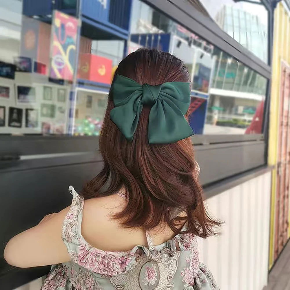 1PC Solid Color Satin Ribbon Big Bows Spring Clips Oversize Hair Pin Retro Hairpin Headwear Wedding Party Hair Accessories - Slobuy