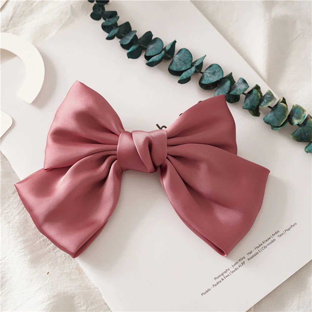 1PC Solid Color Satin Ribbon Big Bows Spring Clips Oversize Hair Pin Retro Hairpin Headwear Wedding Party Hair Accessories - Slobuy