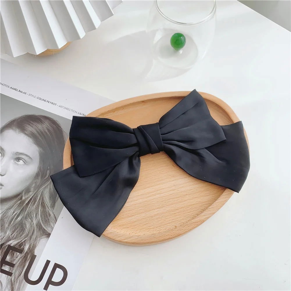 1PC Solid Color Satin Ribbon Big Bows Spring Clips Oversize Hair Pin Retro Hairpin Headwear Wedding Party Hair Accessories - Slobuy