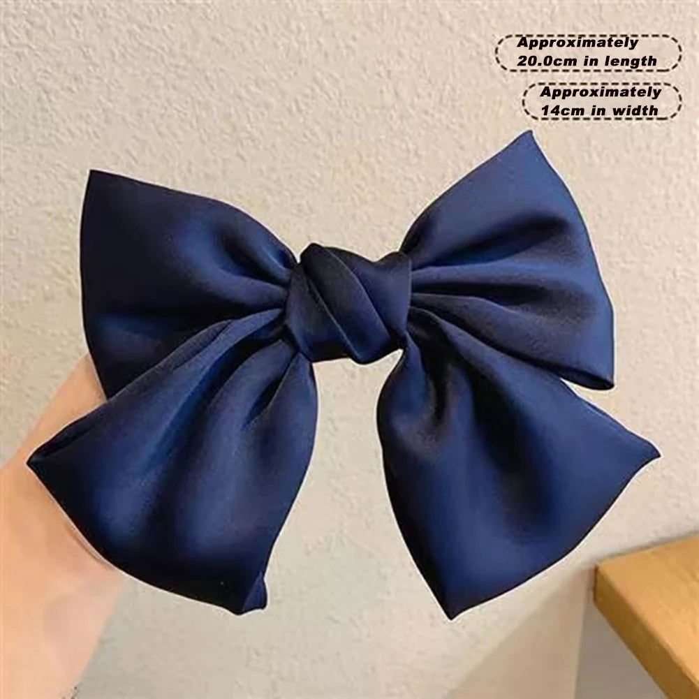 1PC Solid Color Satin Ribbon Big Bows Spring Clips Oversize Hair Pin Retro Hairpin Headwear Wedding Party Hair Accessories - Slobuy