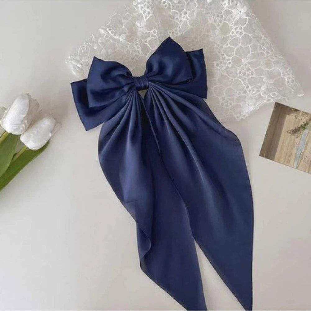 1PC Solid Color Satin Ribbon Big Bows Spring Clips Oversize Hair Pin Retro Hairpin Headwear Wedding Party Hair Accessories - Slobuy