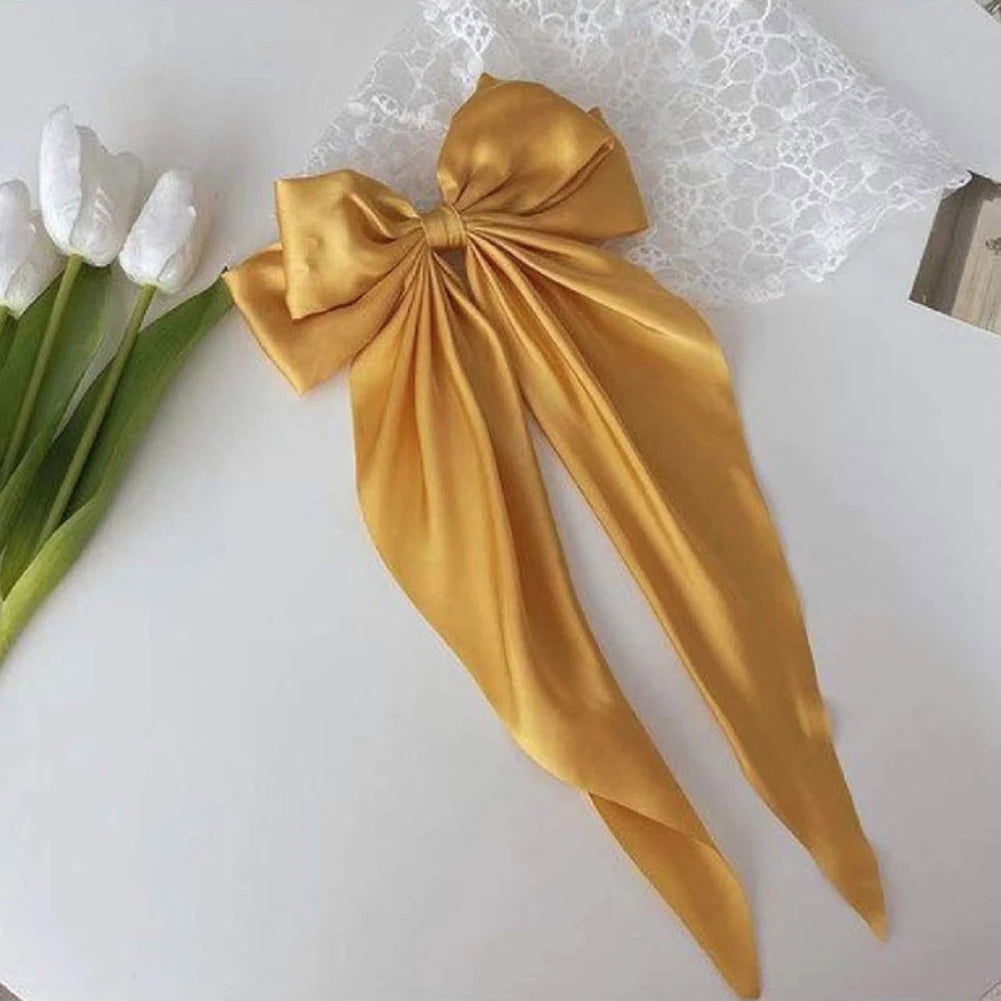1PC Solid Color Satin Ribbon Big Bows Spring Clips Oversize Hair Pin Retro Hairpin Headwear Wedding Party Hair Accessories - Slobuy