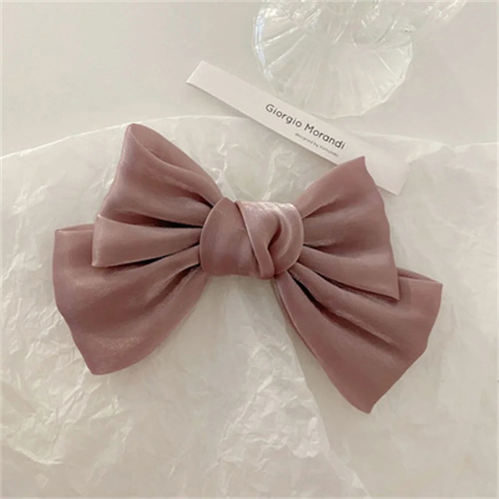 1PC Solid Color Satin Ribbon Big Bows Spring Clips Oversize Hair Pin Retro Hairpin Headwear Wedding Party Hair Accessories - Slobuy