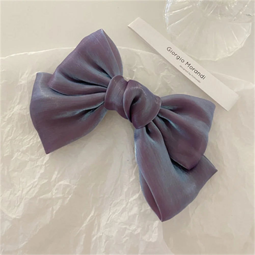 1PC Solid Color Satin Ribbon Big Bows Spring Clips Oversize Hair Pin Retro Hairpin Headwear Wedding Party Hair Accessories - Slobuy