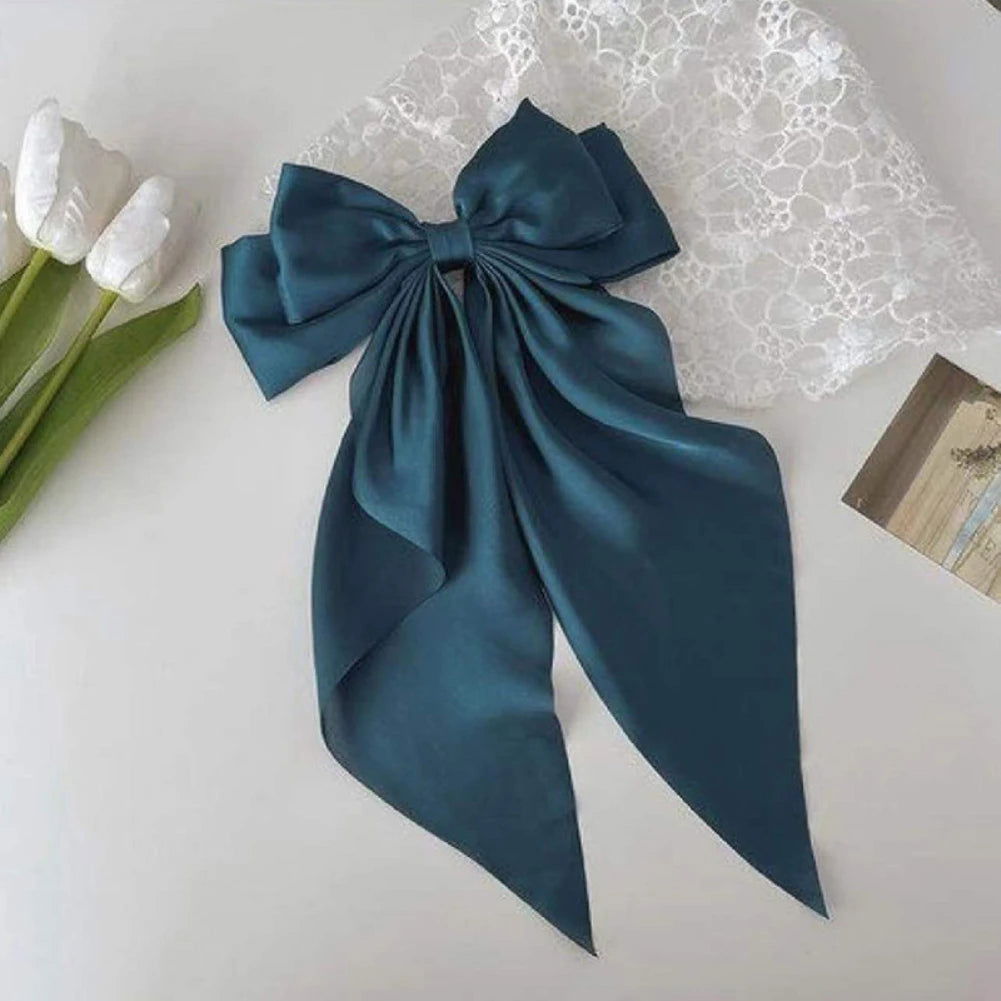 1PC Solid Color Satin Ribbon Big Bows Spring Clips Oversize Hair Pin Retro Hairpin Headwear Wedding Party Hair Accessories - Slobuy