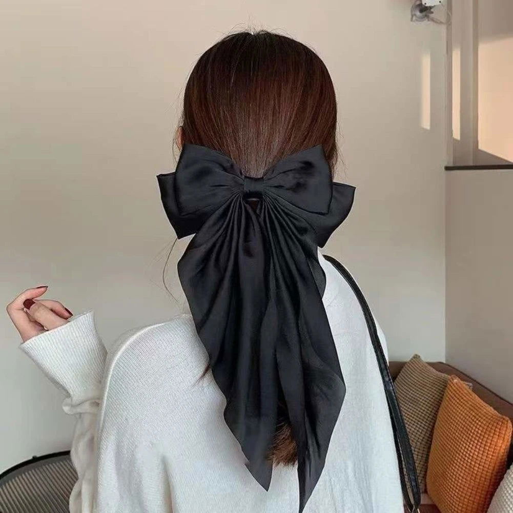 1PC Solid Color Satin Ribbon Big Bows Spring Clips Oversize Hair Pin Retro Hairpin Headwear Wedding Party Hair Accessories - Slobuy