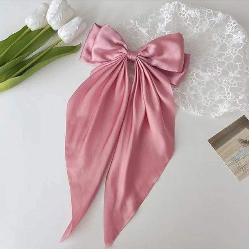 1PC Solid Color Satin Ribbon Big Bows Spring Clips Oversize Hair Pin Retro Hairpin Headwear Wedding Party Hair Accessories - Slobuy