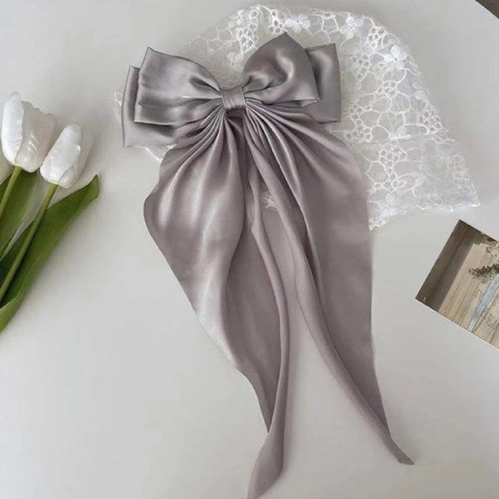 1PC Solid Color Satin Ribbon Big Bows Spring Clips Oversize Hair Pin Retro Hairpin Headwear Wedding Party Hair Accessories - Slobuy