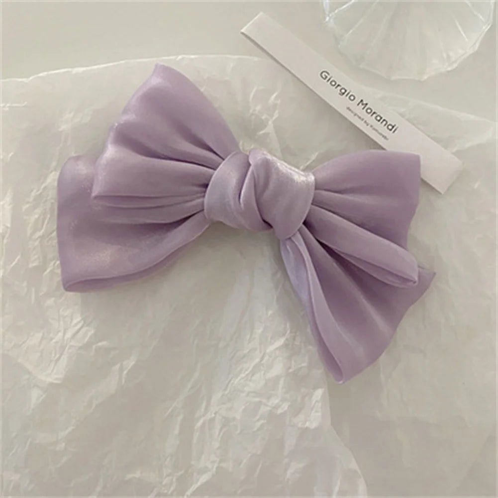 1PC Solid Color Satin Ribbon Big Bows Spring Clips Oversize Hair Pin Retro Hairpin Headwear Wedding Party Hair Accessories - Slobuy