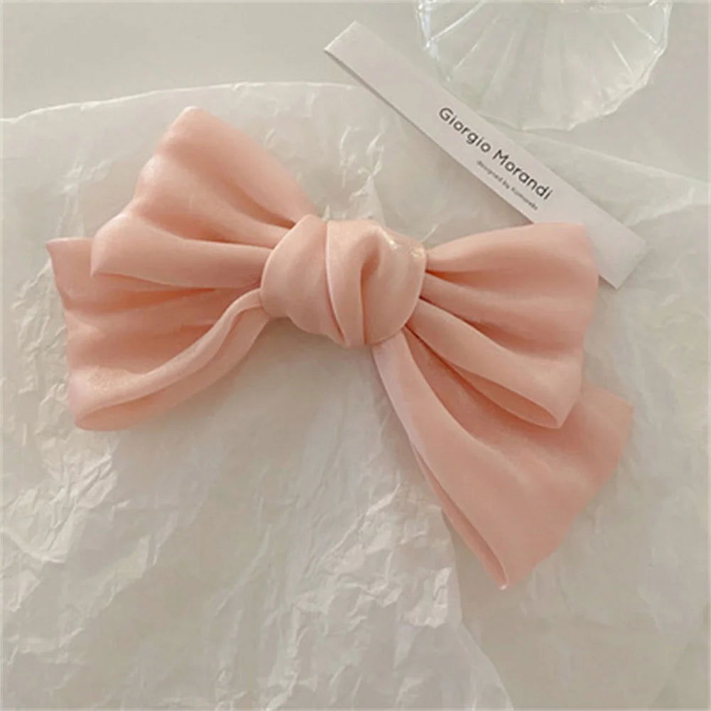 1PC Solid Color Satin Ribbon Big Bows Spring Clips Oversize Hair Pin Retro Hairpin Headwear Wedding Party Hair Accessories - Slobuy