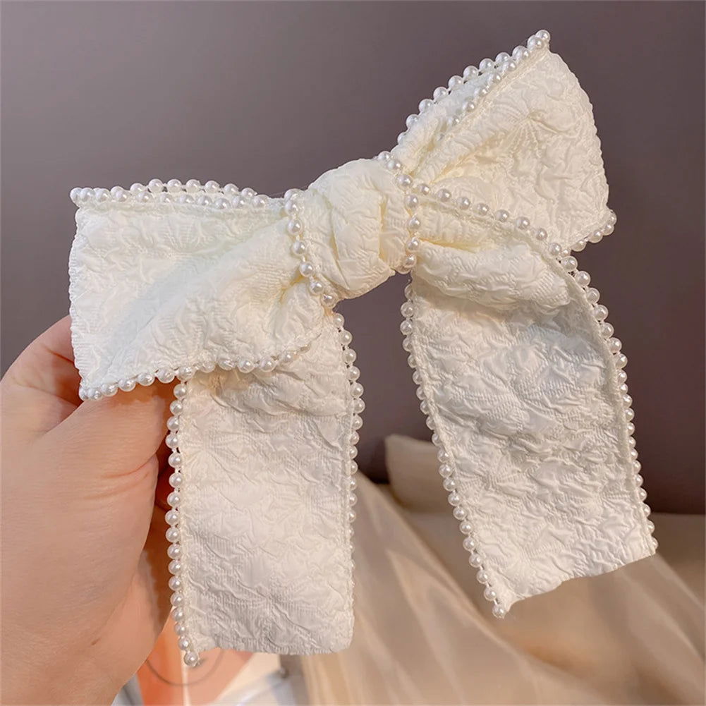 1PC Solid Color Satin Ribbon Big Bows Spring Clips Oversize Hair Pin Retro Hairpin Headwear Wedding Party Hair Accessories - Slobuy